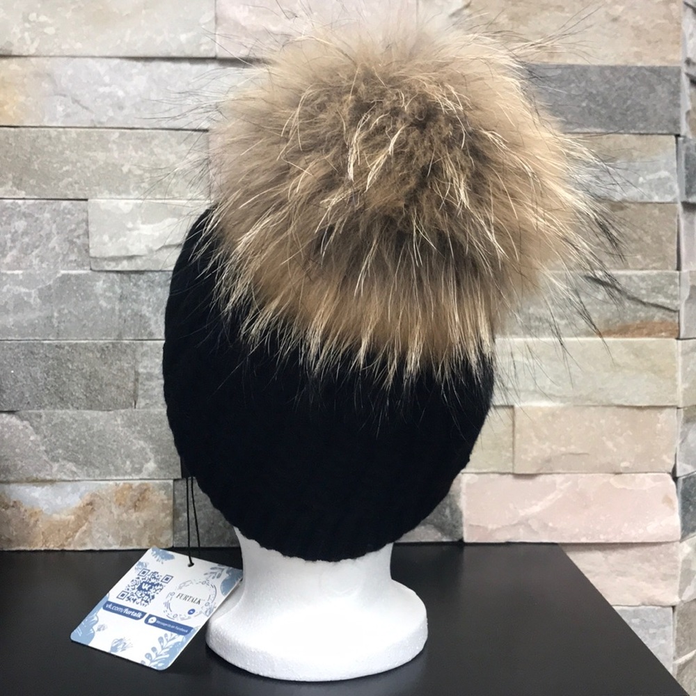 FURTALK Women Winter Real Fur Pom Pom Hat - Picture 7 of 10